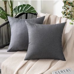 Pack of 2 Outdoor Decorative Linen Farmhouse Throw Pillow Covers Solid Waterproof Garden Cushion Cases for Patio Tent Balcony Couch Sofa 20x20 inch Da
