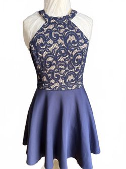 Navy Blue Lace Halter Fit and Flare Dress