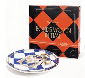 5.25" Blue Checkered Ceramic Jewelry Tray