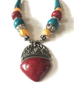 New - Red, blue and silver necklace