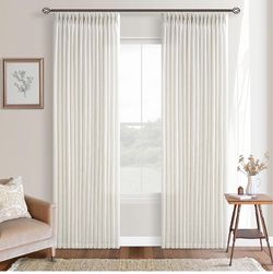 Ivory Pinch Pleated Linen Blend Semi Sheer Curtains 105 Inches Long 50W