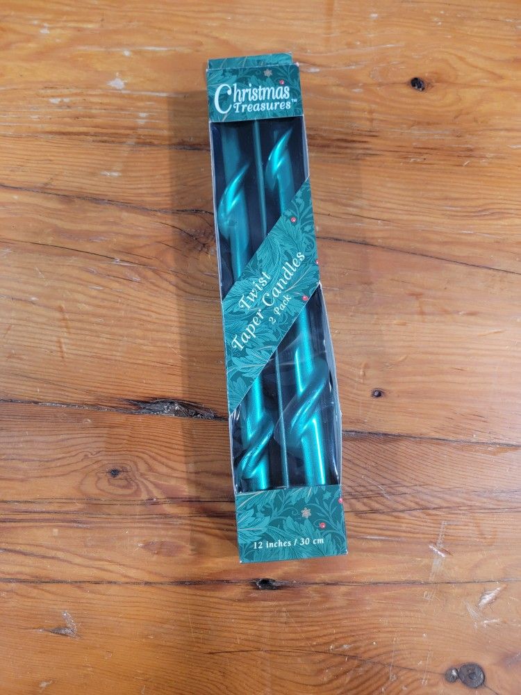 Green Twisted Taper 12" Candles ~ Holiday, Decorative, 2 Pack