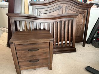 Wood Full Size Bed Frame and Nightstand Set