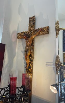 1930s Hand Carved 8 Foot Crucifix