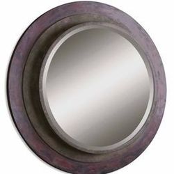 Uttermost 31.75x31.75" Bolzano Round Wall Mirror Aged Mahogany Red 13559B (Brand new)