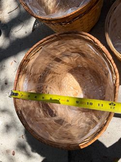 Round Wicker Basket with Plastic Liner(selling all 9 pots together)