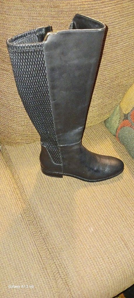 Cole Haan Used Black Leather Boot, Size 7B Rockland Stretch Riding Boot, $65