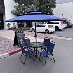 New 6-Piece Patio Dining Set with Glass Table, 4 Folding Chairs, and 10Ft Umbrella