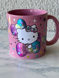 Sanrio Hello Kitty Metallic Bows Stars Pink Ceramic Coffee Mug 16 oz NEW! NWT