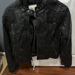 Girls Black Leather Jacket- Large