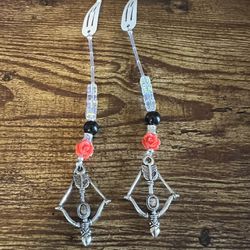 White Hair Clips With Beads And Bow And Arrow Charms