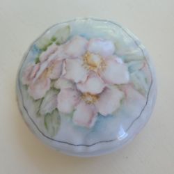 Handpainted Porcelain Dogwood Floral Trinket Bix Jar Limoge inspired Victorian Shabbychic Grannycore