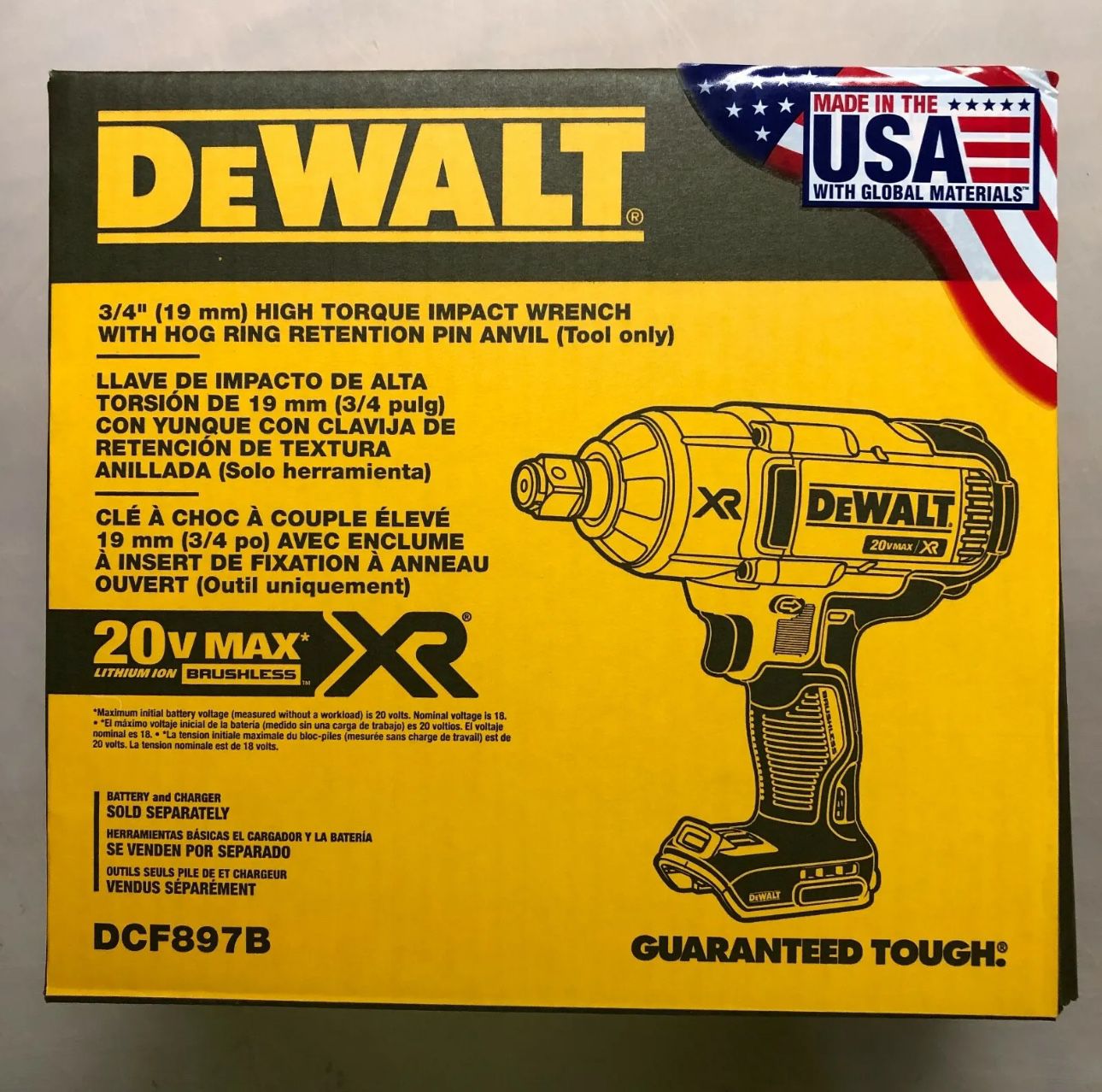 DEWALT 20V MAX XR Cordless Brushless 3/4 in. High Torque Impact Wrench w/ Hog Ring Anvil (Tool Only)