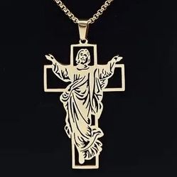 STAINLESS STEEL JESUS HALLOWED OUT CROSS WITH CHAIN