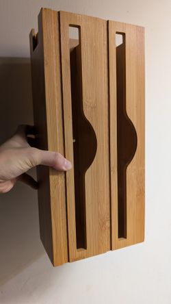 2-in-1 Foil and Plastic Wrap Organizer and Dispenser with Cutter for Kitchen Drawer Organization, Bambo