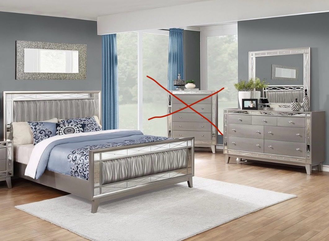 Brand new queen bed + dresser with mirror