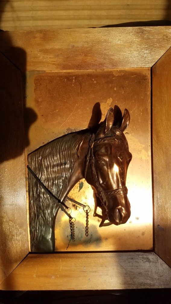 Vintage Framed Copper Equestrian Horse Head in Relief