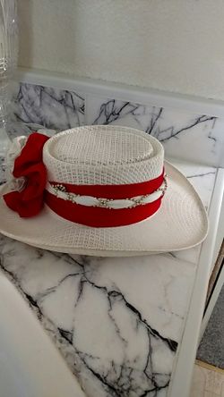 White hat, red trim