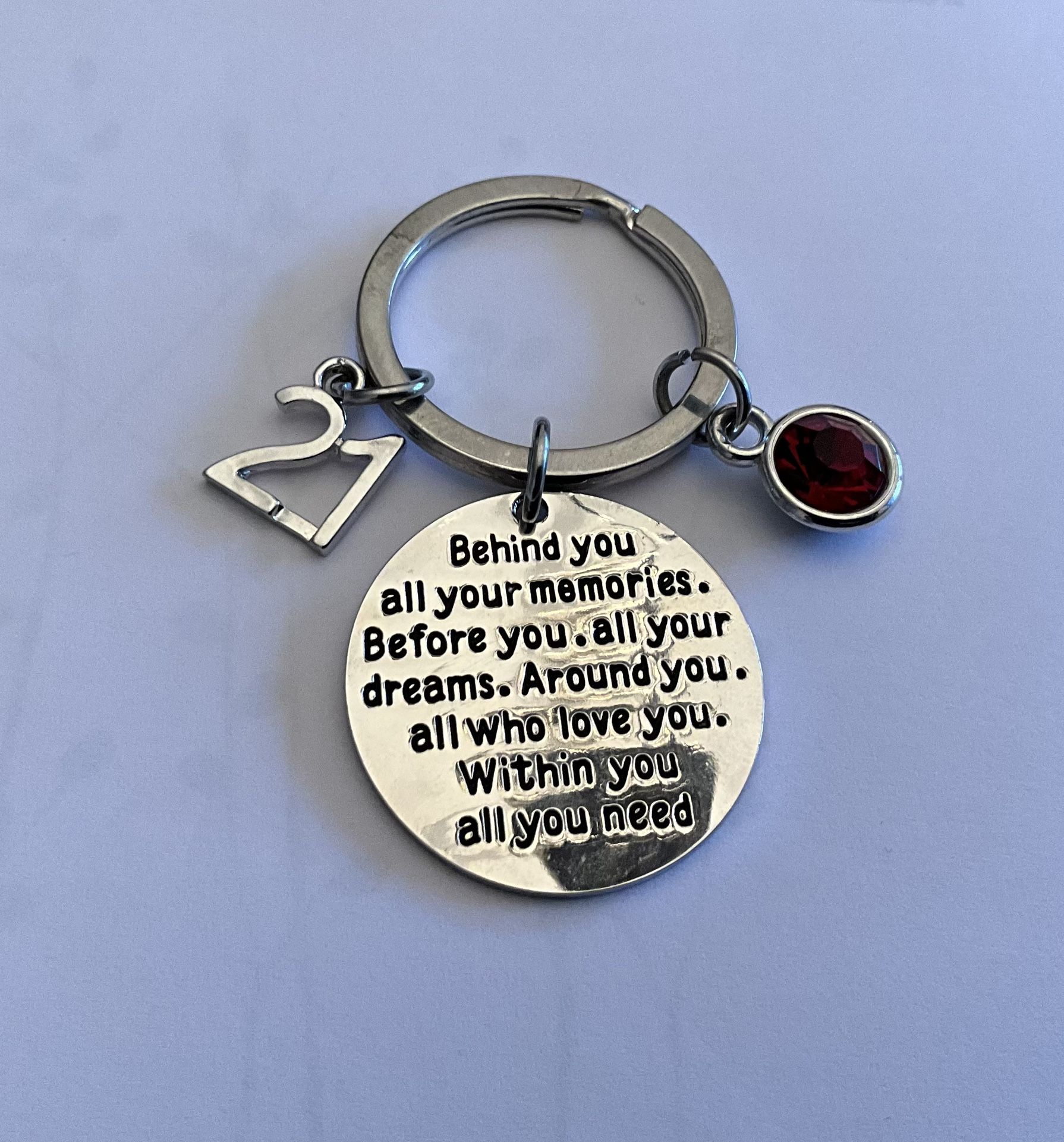 21st Birthday Key Ring With 3 Charms.  Brand New.