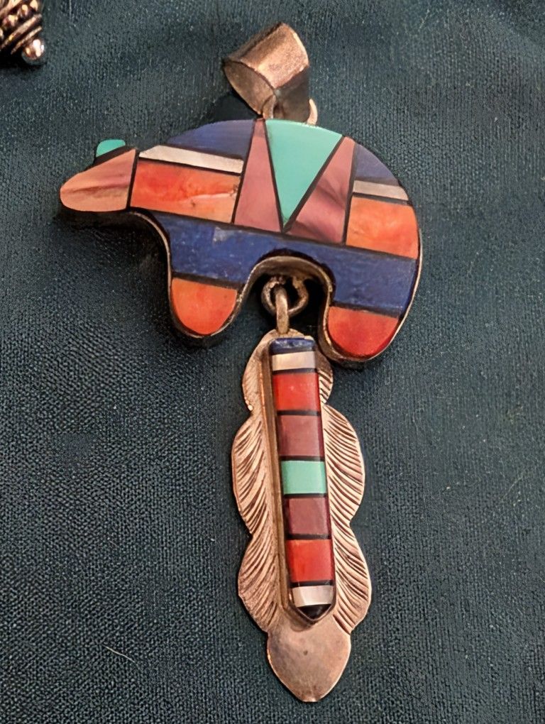 Frank Yazzie Navajo Sterling Silver with Inlaid Stones
