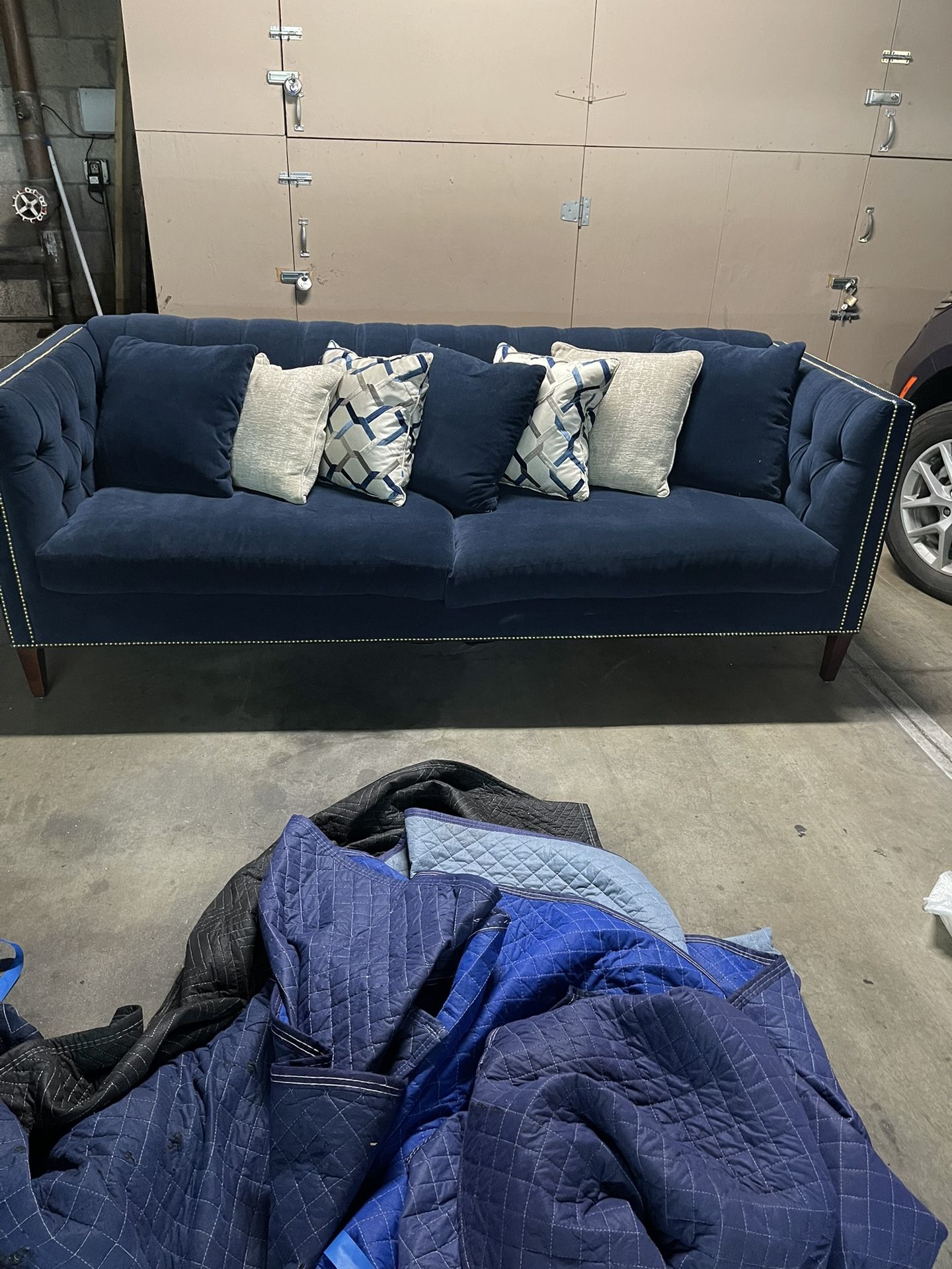 Luxury Large Blue Couch W/ Nailhead Trim