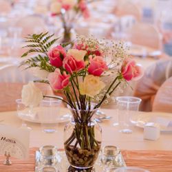 Wedding Chair Covers And Pink Sashes 