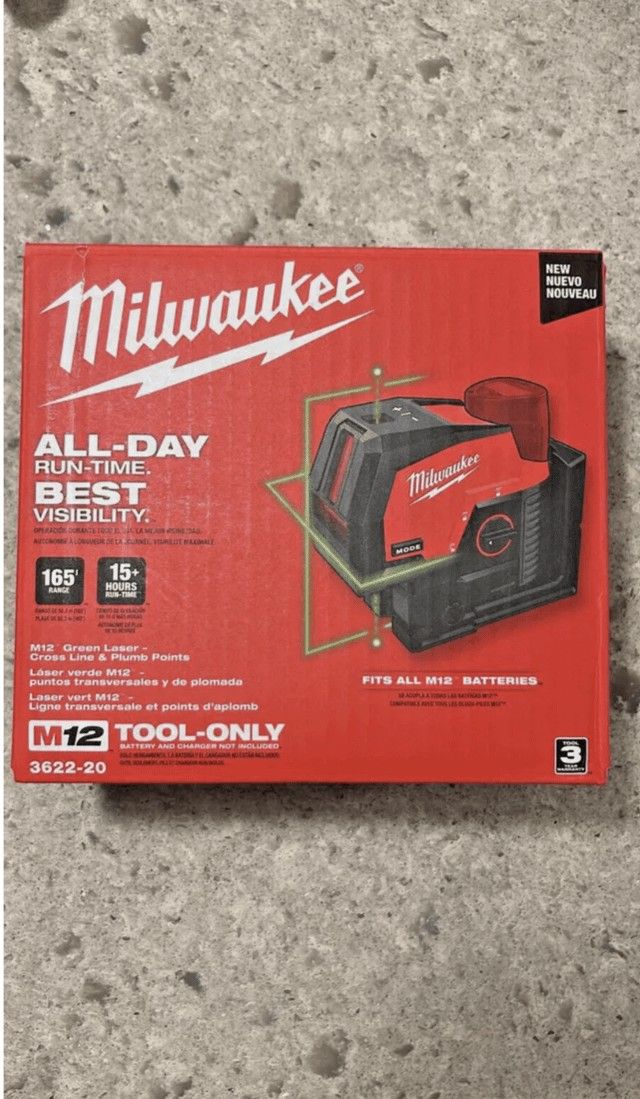 Milwaukee
M12 12-Volt Lithium-Ion Cordless Green 125 ft. Cross Line and Plumb Points Laser Level (Tool-Only)