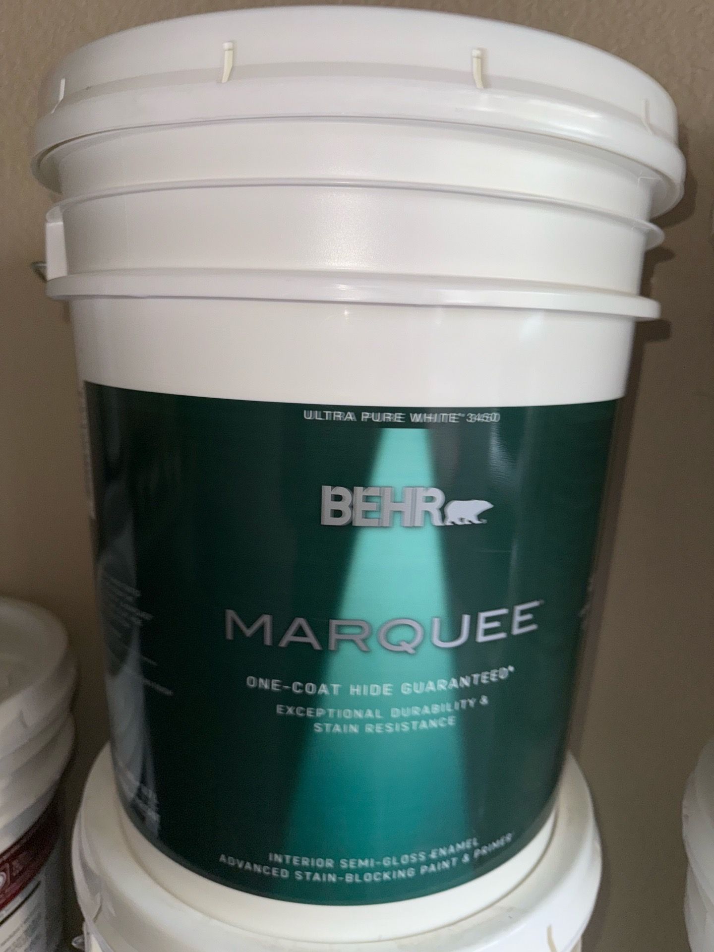 BEHR MARQUEE 5 gal. Ultra Pure White Semi-Gloss Enamel Interior Paint & Primer