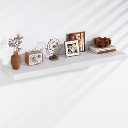 Fun Memories Floating Shelves, 9.3 Inch Deep Solid Pine Wood Wall Shelves for Storage, Rustic Wall Mounted Display Shelf with Invisible Heavy-Duty Met