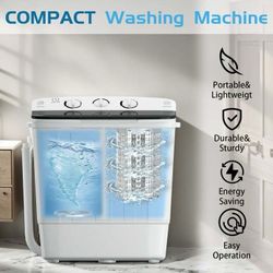 Portable Twin Tub 18lbs Washing Machine with Drying Rack  Efficient Operation: Easy to operate, eliminating laundromat trips and saving time with a 15