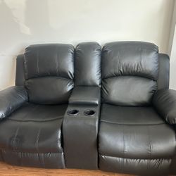 2 Seat Couch Brown Real Leather Barley Used 
