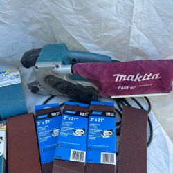 Makita 9903 3x21 Belt Sander 8.8 Amp Corded Plus Supply Of 50 Grit Belts And 3 80 Grit