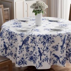 New Blue And White Round Table Cloth (60”)