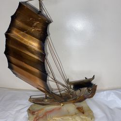 Mid Century Modern Brass Brutalist Sailboat Art Sculpture