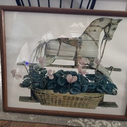 Nancy Noel Rocking Horse Signed Framed Art Print 34" x 26" Excellent