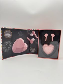 Pink Wireless Earbuds with Heart-Shaped Charging Case