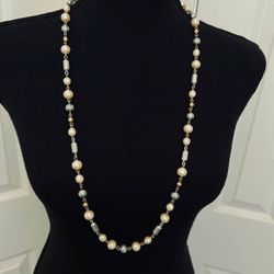 🌊 Monet Pearl & Silver Beaded 34” Necklace Strand