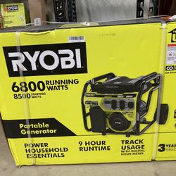 NEW IN BOX RYOBI 6,800-Watt Recoil Start UL Gasoline Powered Portable Generator with CO Shutdown Sensor