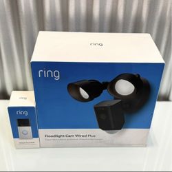 Ring - Floodlight Cam Plus Outdoor Wired 1080p Surveillance Camera - Black and Ring Doorbell Combo