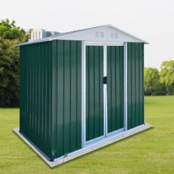 6FTx4FT Apex Roof Green Outdoor Tool Storage House Garden Shed With Aluminum Alloy Frame And Sliding Door
