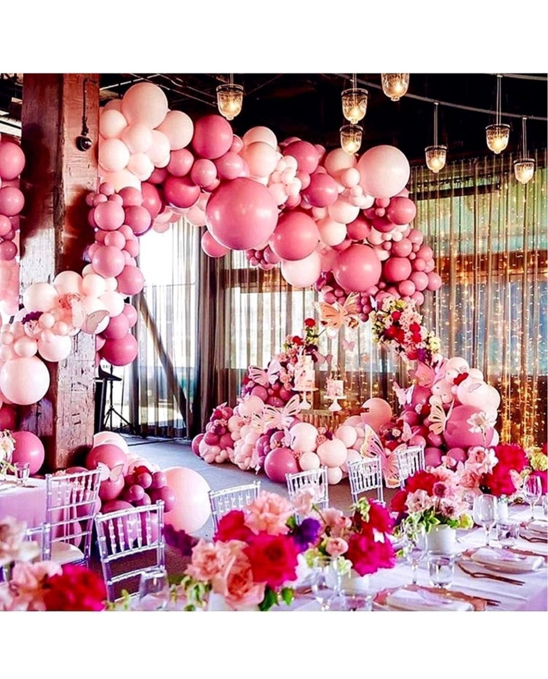 Pink Balloons Garland Kit Macaron Hot Pink Rose Gold Foil Balloons 124PCS