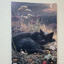 BRAND NEW 
Modern Gallery Wraps Framed Canvas 27.5" x 19.6" Classic Gothic Cat & Follage Vertical-Sleeping Kitten Botanical.
