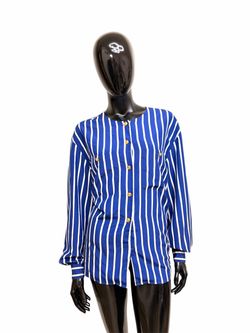 Liz Claiborne Blue and White Vertical Stripe Button-Up Blouse
