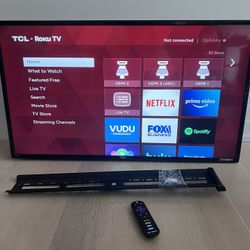 TCL 40” LED TV with Roku TV with Wall Mount