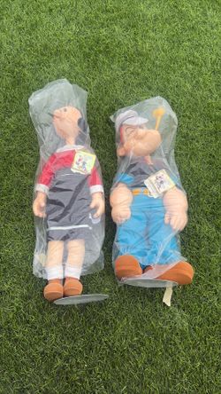 1985 Popeye  & Olive Oil (vintage toys w stands & tags)