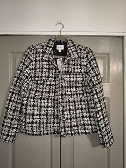 Nine West Black & White Tweed Cropped Jacket Blazer Size M