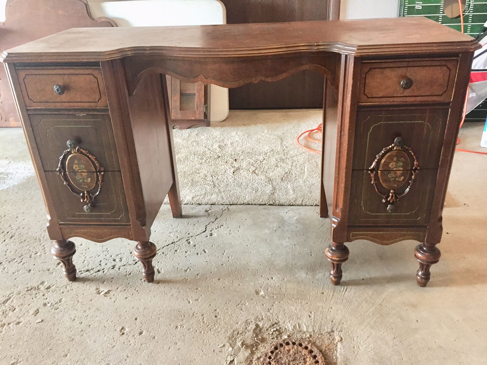 Antique Esque Vanity, Mirror and Chair