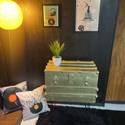 Vintage Steampunk Cedar Trunk Accent Table 