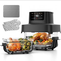 ☆ Glass Air Fryer Non Toxic, 6.3QT & 4.4QT Air Fryer with Dual Glass Baskets with Lids, 8-in-1 Portable Air Fryers Cristal, PFOA & PFAS-Free, Dishwash