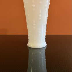 Vintage 1960's Anchor Hocking Milk Glass Vase | Teardrop and Pearl | White Decor